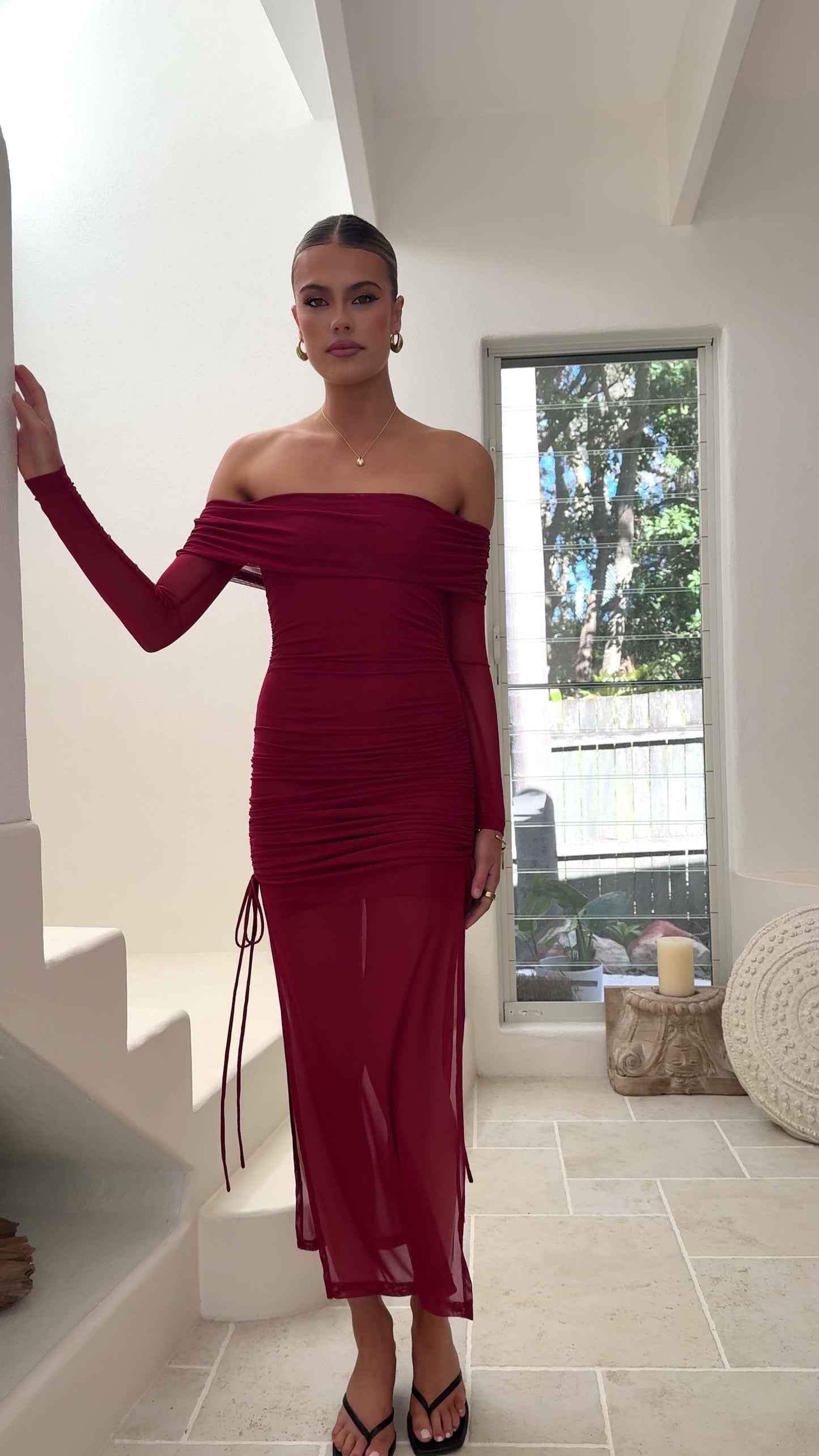 Isadora Off Shoulder Maxi Dress - Wine