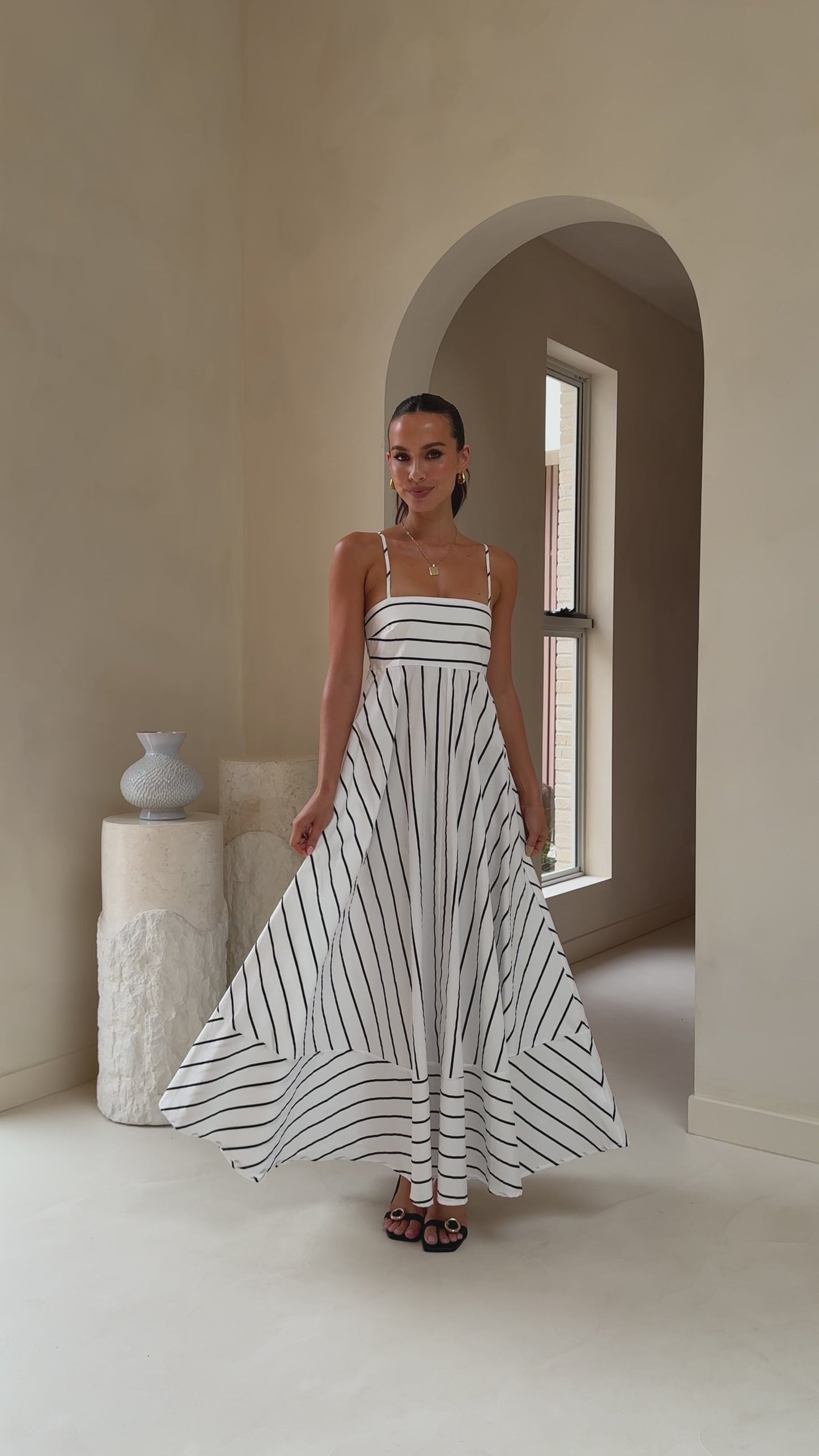 Kaethe Maxi Dress - White/Black Stripe